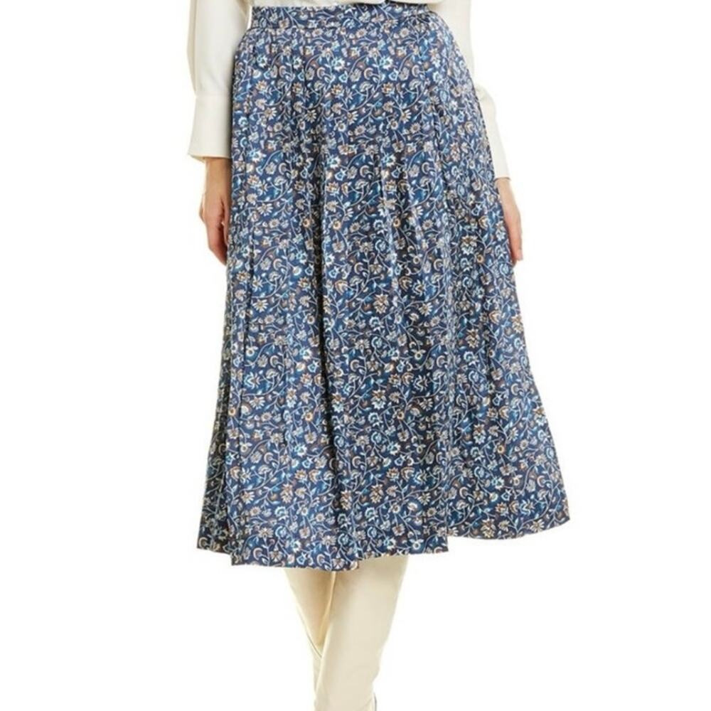 NWT J. McLaughlin Calluna Midi Skirt Sz 4 Mini Secret Garden Blue Floral Pleated